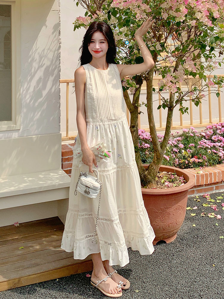 Sleeveless French Patchwork Printed Dress for Women - 2025 Summer Loose Vacation Style Tank Dress Sleeveless French Patchwork Printed Dress for Women - 2025 Summer Loose Vacation Style Tank Dress