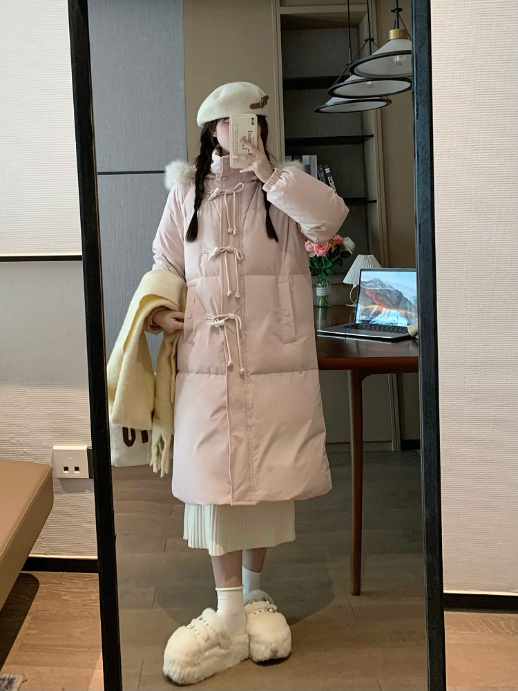 Slim Fit Blue Cotton Winter Coat with Horn Buckle Detail - Stylish and Warm Women's Outerwear for Sweet Winter Looks Slim Fit Blue Cotton Winter Coat with Horn Buckle Detail - Stylish and Warm Women's Outerwear for Sweet Winter Looks