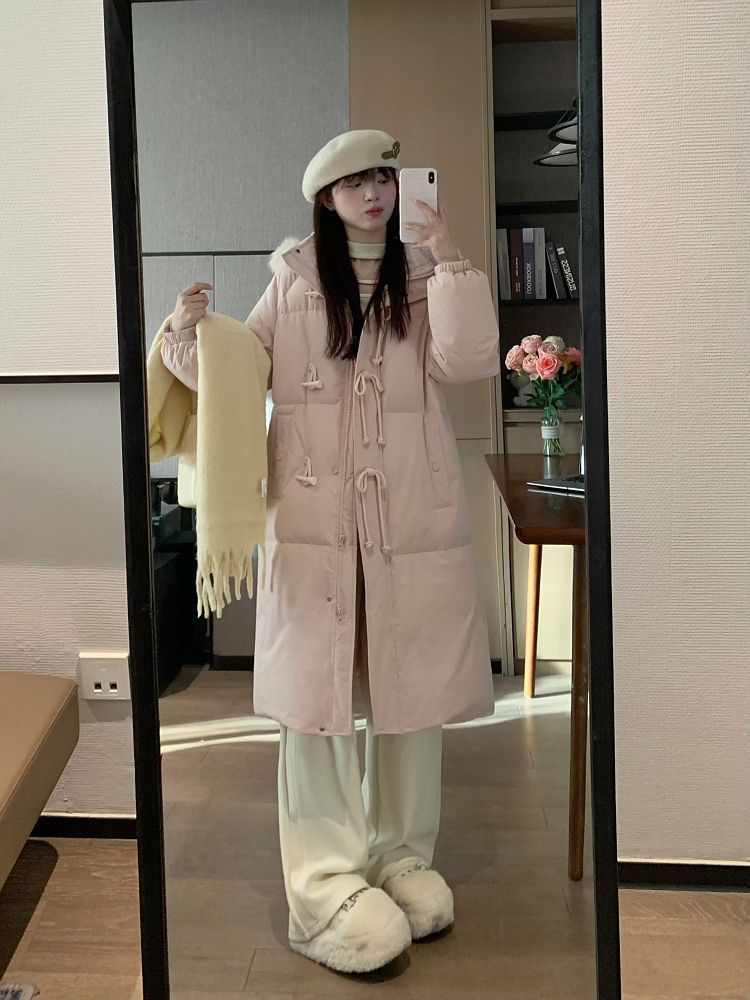 Slim Fit Blue Cotton Winter Coat with Horn Buckle Detail - Stylish and Warm Women's Outerwear for Sweet Winter Looks