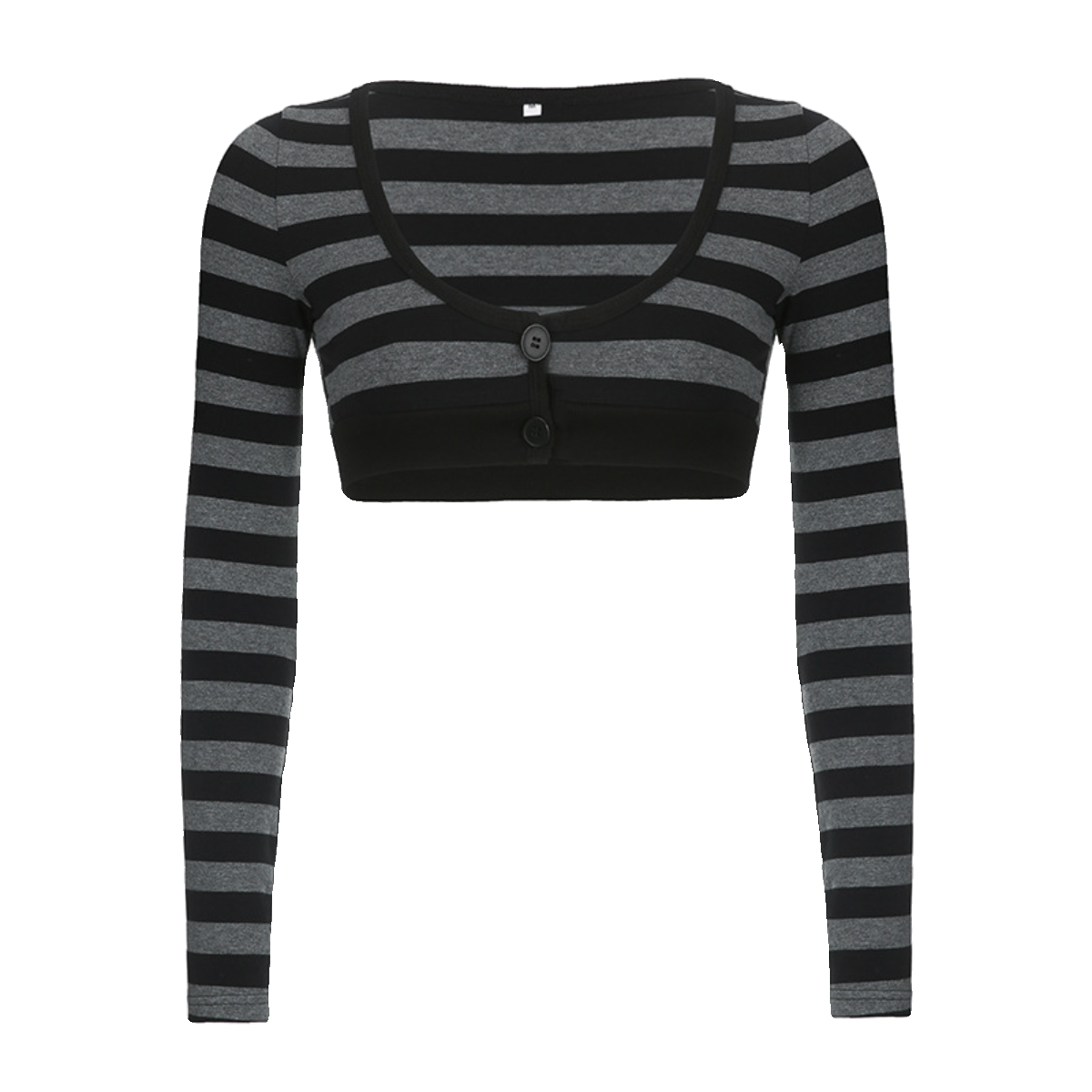 Slim-Fit Color-Blocking Cropped Striped Long Sleeve T-Shirt for Autumn & Winter Casual Style Slim-Fit Color-Blocking Cropped Striped Long Sleeve T-Shirt for Autumn & Winter Casual Style