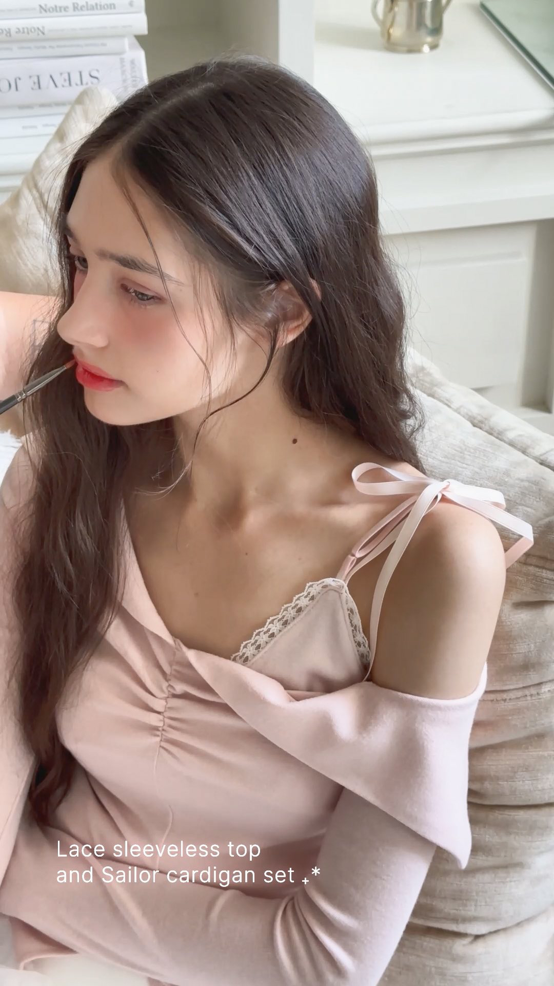 Slim Fit Lace Tie Vest and Asymmetrical Long Sleeve T-Shirt Two-Piece Set - Spring/Summer Fashion, Y2K Inspired, Trendy Layering Slim Fit Lace Tie Vest and Asymmetrical Long Sleeve T-Shirt Two-Piece Set - Spring/Summer Fashion, Y2K Inspired, Trendy Layering