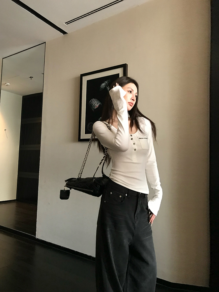 Slim Fit Long Sleeve Knit Sweater for Women with Pockets - Spring & Winter Base Top, Lightweight Layering Essential Slim Fit Long Sleeve Knit Sweater for Women with Pockets - Spring & Winter Base Top, Lightweight Layering Essential