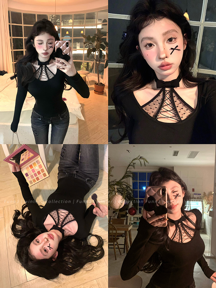 Slim Fit Square Heart Tip Monroe Design Neck Tie Shirt for Women - Trendy Layering Top in Chic Style Slim Fit Square Heart Tip Monroe Design Neck Tie Shirt for Women - Trendy Layering Top in Chic Style