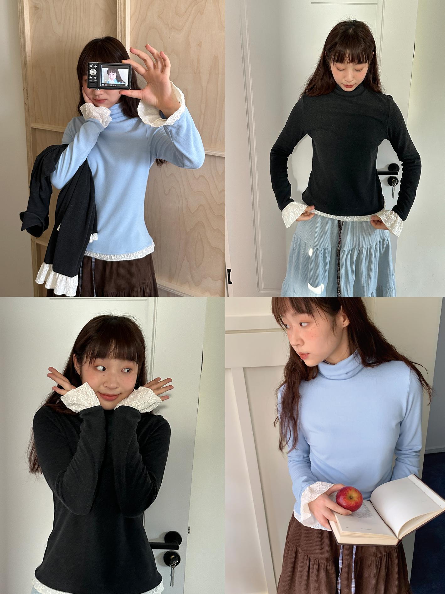 Slimming Lace Fleece Shoulder Top - High Neck Slim Fit Tank - Sea Breeze Cradle Style, Perfect for Y2K and Casual Chic Outfits