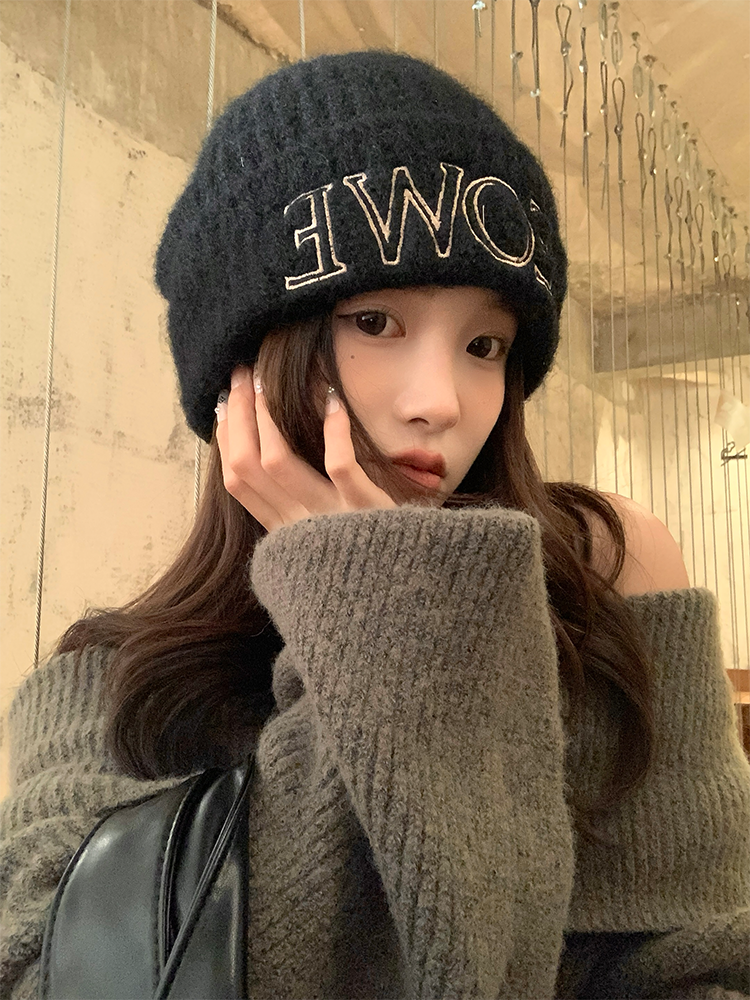 Slouchy Black Wool Hat with My Head is Not Round Lettering - Cozy Winter Knitted Beanie for Ear Protection Slouchy Black Wool Hat with My Head is Not Round Lettering - Cozy Winter Knitted Beanie for Ear Protection