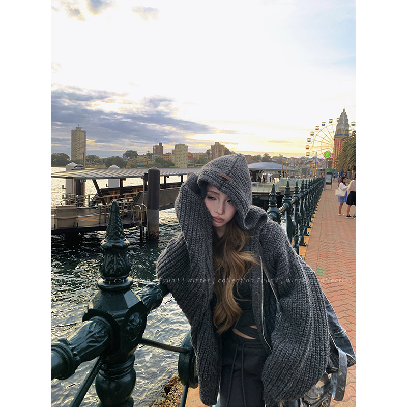 Soft Girl Vintage Hooded Cardigan Sweater Coat - Loose Knit Top for Women, Relaxed Fit, Retro Style, Cozy Layering Essential Soft Girl Vintage Hooded Cardigan Sweater Coat - Loose Knit Top for Women, Relaxed Fit, Retro Style, Cozy Layering Essential