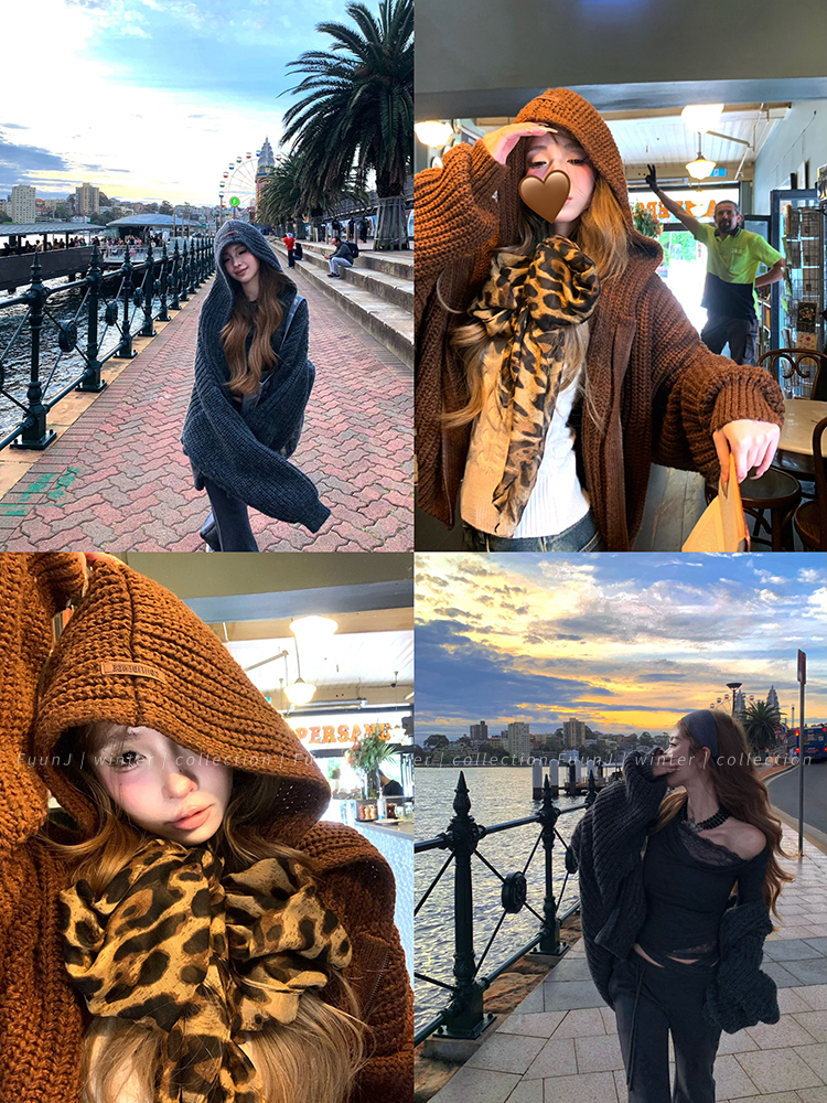 Soft Girl Vintage Hooded Cardigan Sweater Coat - Loose Knit Top for Women, Relaxed Fit, Retro Style, Cozy Layering Essential Soft Girl Vintage Hooded Cardigan Sweater Coat - Loose Knit Top for Women, Relaxed Fit, Retro Style, Cozy Layering Essential