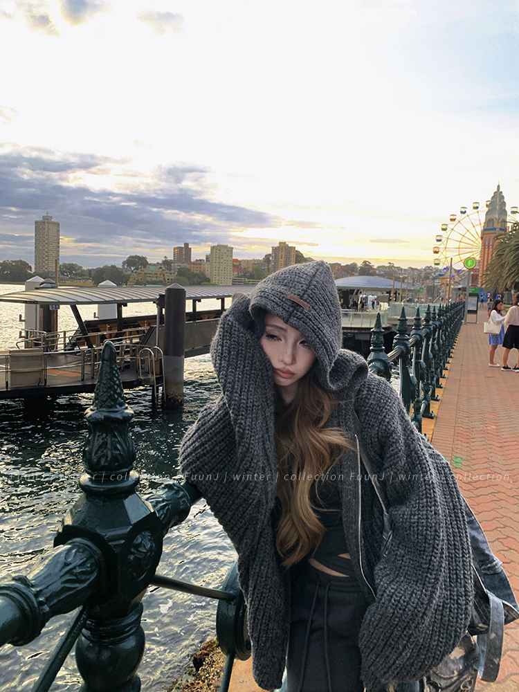 Soft Girl Vintage Hooded Cardigan Sweater Coat - Loose Knit Top for Women, Relaxed Fit, Retro Style, Cozy Layering Essential Soft Girl Vintage Hooded Cardigan Sweater Coat - Loose Knit Top for Women, Relaxed Fit, Retro Style, Cozy Layering Essential