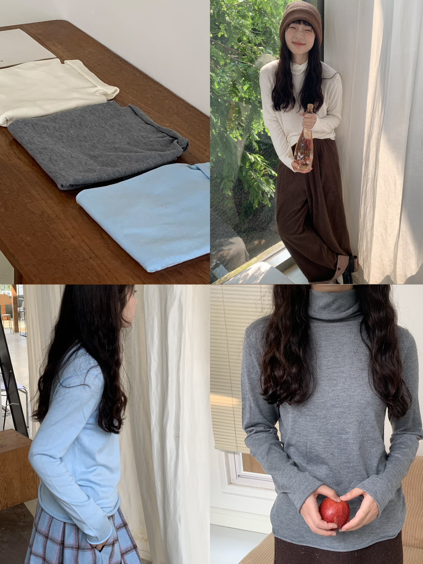 Soft Merino Wool Turtleneck Sweater - Slightly Loose-Fitting Knit Base Layer with Rolled Edges, Cozy Essential for Fall & Winter