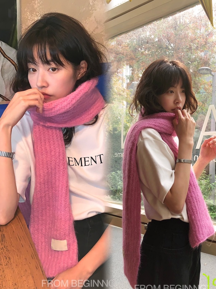 Soft Strawberry Pink Knitted Scarf - Cozy Autumn & Winter Accessory in Korean Style for Family Wear Soft Strawberry Pink Knitted Scarf - Cozy Autumn & Winter Accessory in Korean Style for Family Wear