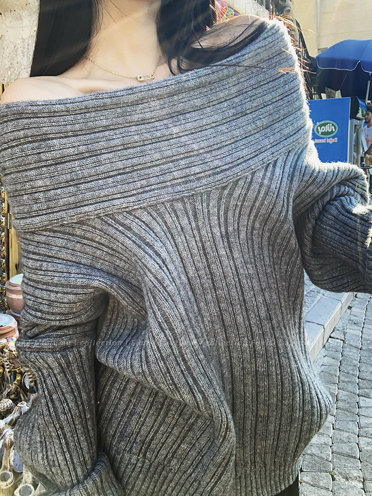 Soft Trap Lazy Style Loose Off-Shoulder Pullover Sweater for Women, Knit Top with Exposed Shoulders - Y2K Fashion Essential Soft Trap Lazy Style Loose Off-Shoulder Pullover Sweater for Women, Knit Top with Exposed Shoulders - Y2K Fashion Essential