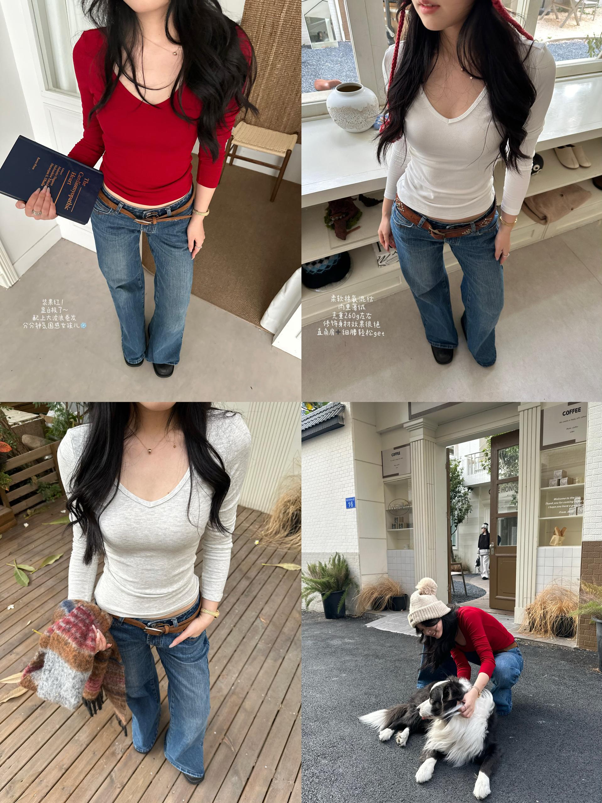 Soft Velvet V-Neck Long Sleeve Base Shirt - Basic Popchee Design for a Stylish Winter Look