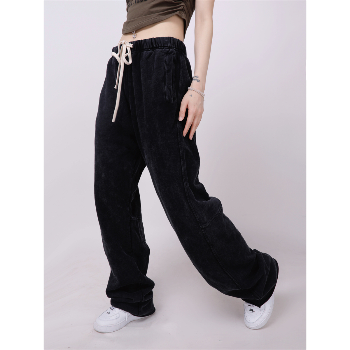 Solid Color High Waist Jazz Dance Pants for Women - Elastic Straight Casual Hip-Hop Street Style Sweatpants Solid Color High Waist Jazz Dance Pants for Women - Elastic Straight Casual Hip-Hop Street Style Sweatpants