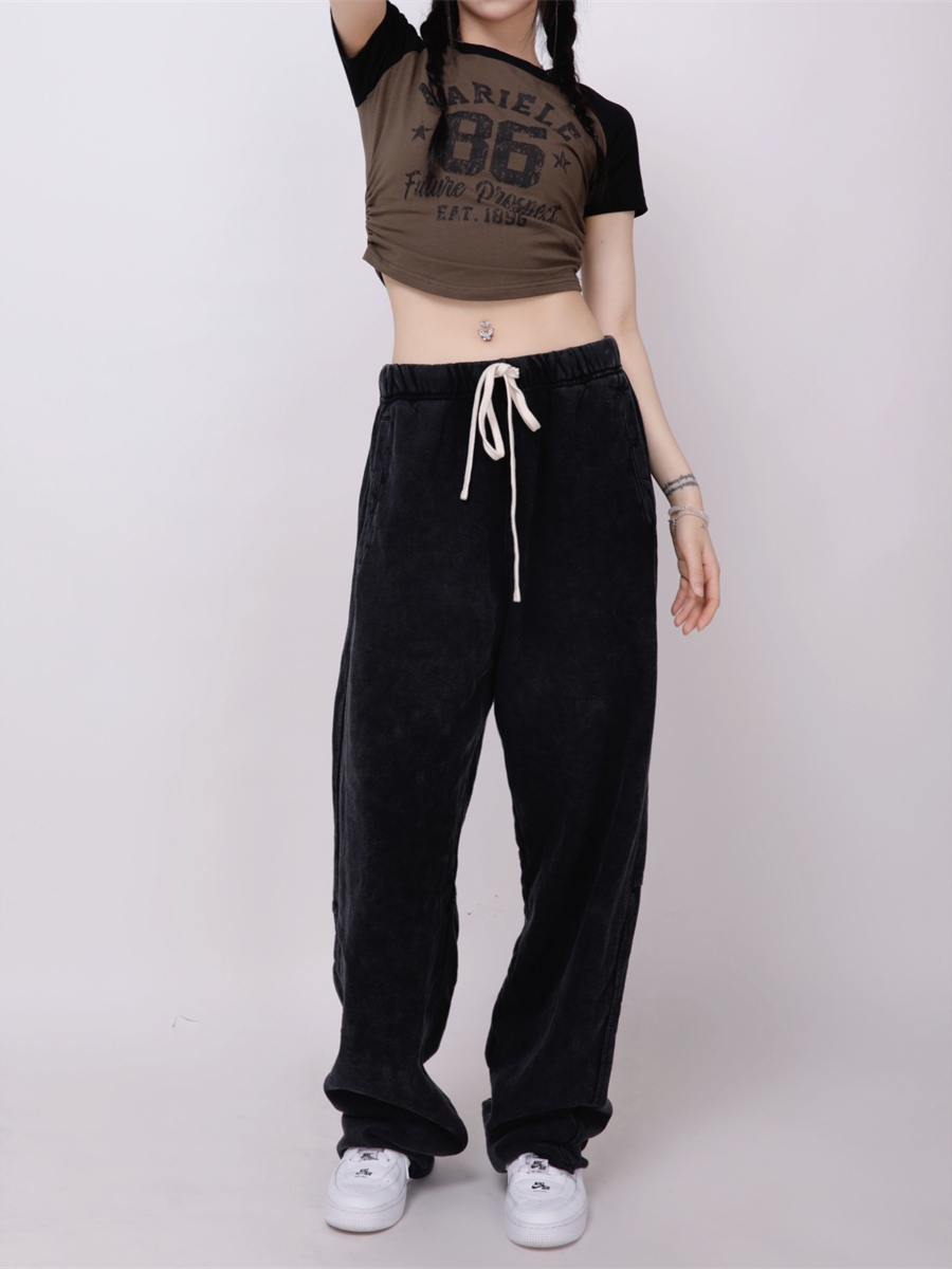 Solid Color High Waist Jazz Dance Pants for Women - Elastic Straight Casual Hip-Hop Street Style Sweatpants Solid Color High Waist Jazz Dance Pants for Women - Elastic Straight Casual Hip-Hop Street Style Sweatpants