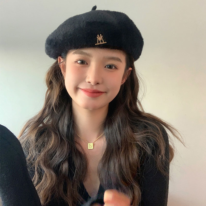 Solid Color Mink Fur Beret for Women - Plush Winter Painter Hat 2025, Face-Shaping Design, Trendy Y2K Fashion Accessory Solid Color Mink Fur Beret for Women - Plush Winter Painter Hat 2025, Face-Shaping Design, Trendy Y2K Fashion Accessory