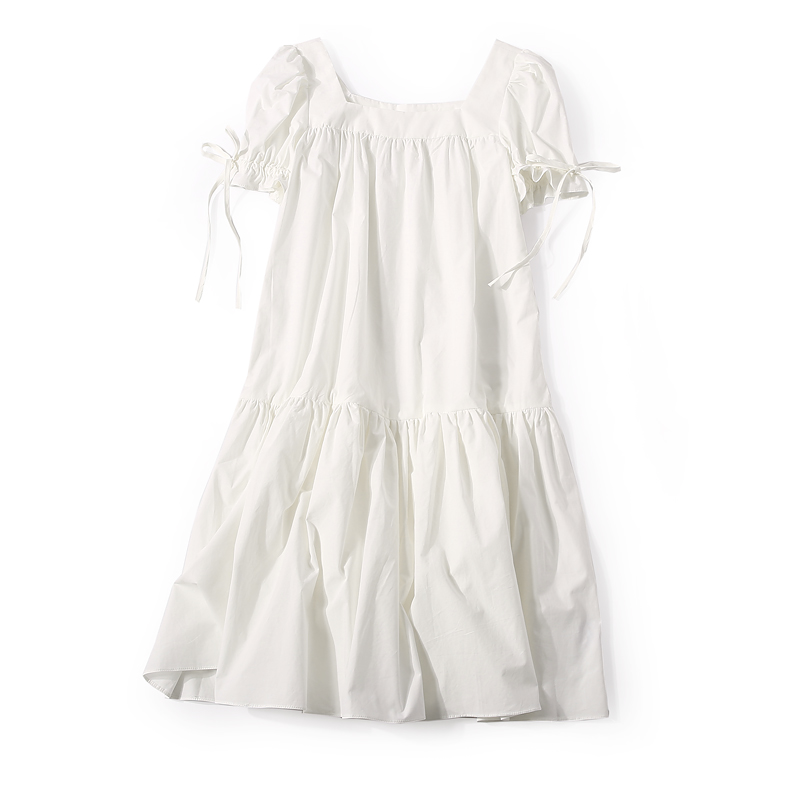 Solid Color Square Neck Tie Loose Casual Dress - Summer Women's Fashion in Korean Style, Europe-Inspired, Fantasy Aesthetic Solid Color Square Neck Tie Loose Casual Dress - Summer Women's Fashion in Korean Style, Europe-Inspired, Fantasy Aesthetic