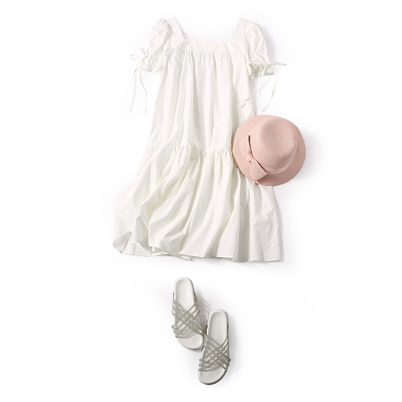 Solid Color Square Neck Tie Loose Casual Dress - Summer Women's Fashion in Korean Style, Europe-Inspired, Fantasy Aesthetic