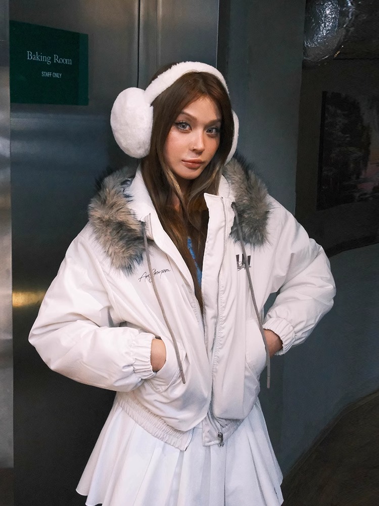 Spicy American-Style Detachable Fur Collar Hooded Cotton Coat - Warm, Loose-Fitting, Versatile Trendy Jacket for Cold Weather