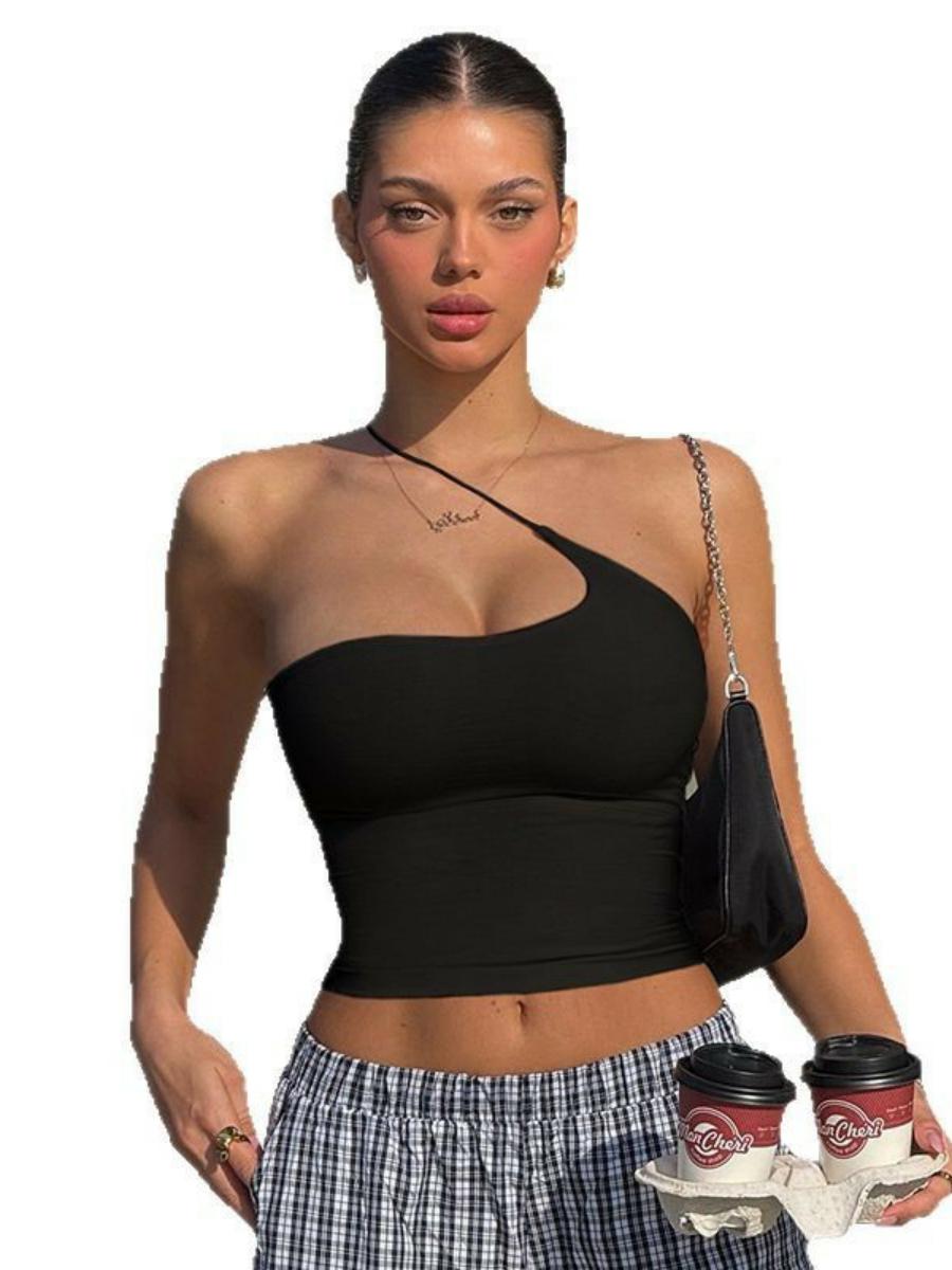 Spicy Girl Casual Solid Color Camisole - Irregular Hanging Neck Tank Top for Trendy American Style Spicy Girl Casual Solid Color Camisole - Irregular Hanging Neck Tank Top for Trendy American Style