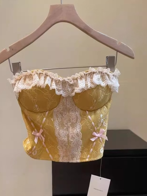 Spicy Girl Lace Splicing Strapless Top for Women - Versatile Slim-Fit Summer 2025 Fashion, Y2K Style