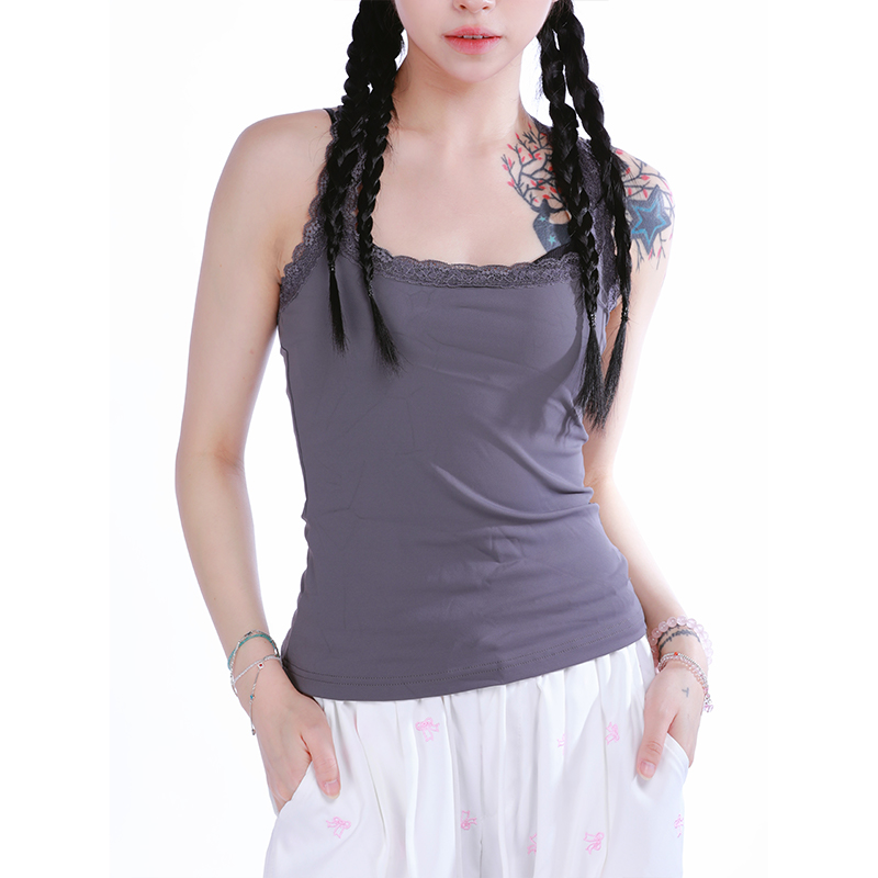 Spicy Girl Lace Trim Camisole - Fitted Sleeveless Inner Top for a Chic Look - Perfect for Y2K and Korean Style Fashion Spicy Girl Lace Trim Camisole - Fitted Sleeveless Inner Top for a Chic Look - Perfect for Y2K and Korean Style Fashion