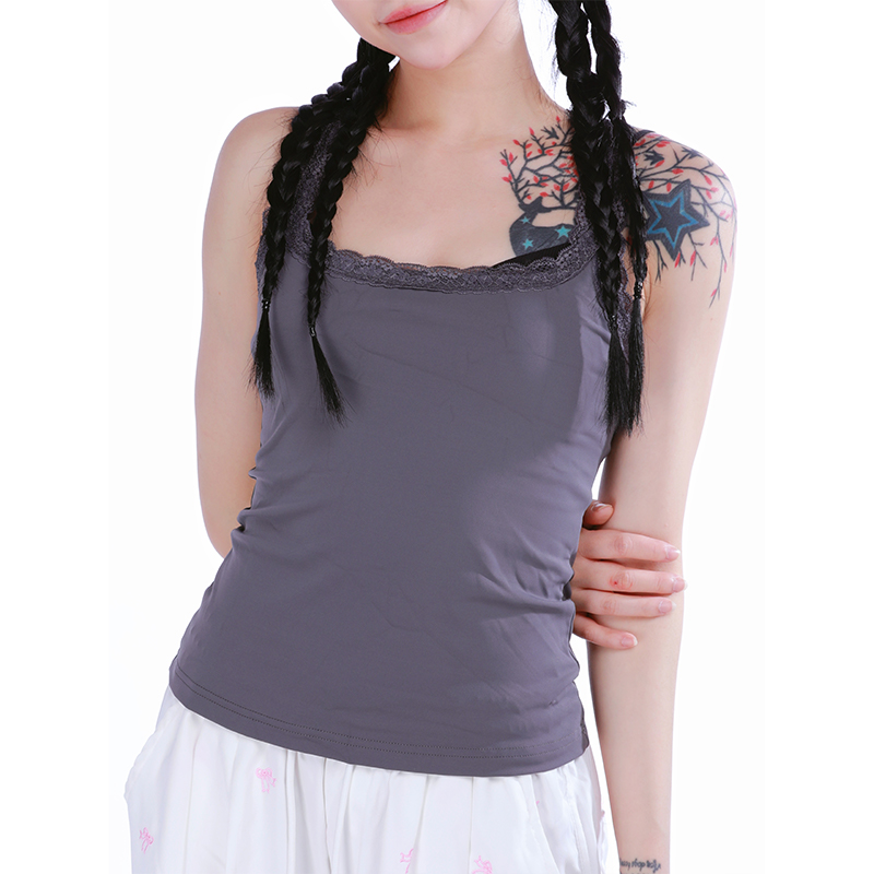 Spicy Girl Lace Trim Camisole - Fitted Sleeveless Inner Top for a Chic Look - Perfect for Y2K and Korean Style Fashion Spicy Girl Lace Trim Camisole - Fitted Sleeveless Inner Top for a Chic Look - Perfect for Y2K and Korean Style Fashion