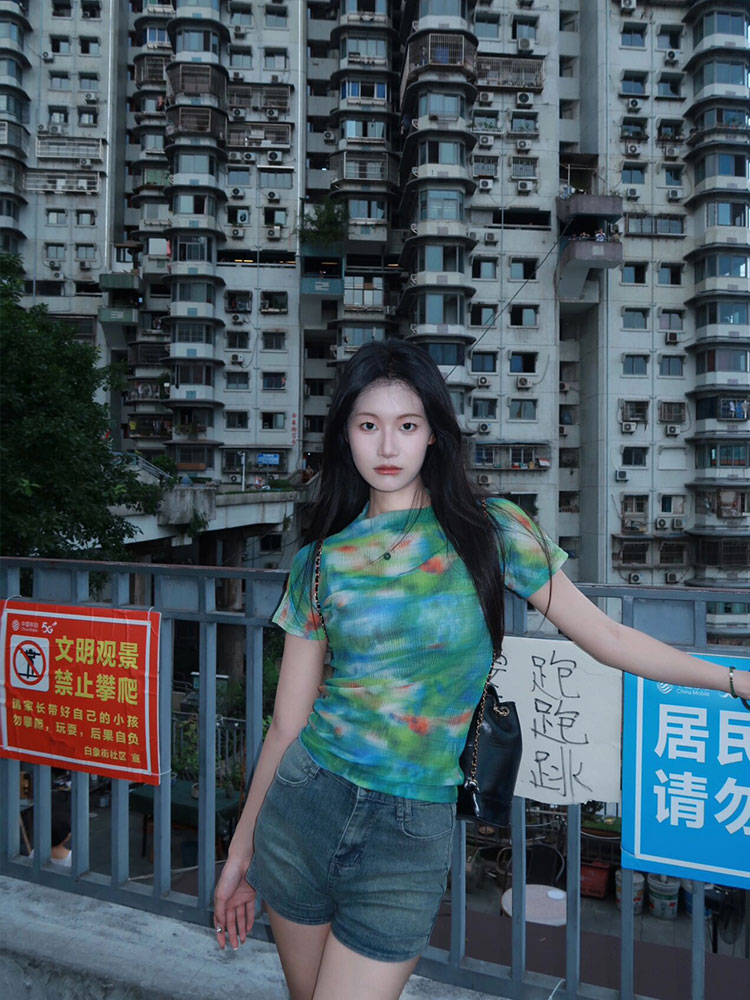 Spicy Girl Tie-Dye Mesh Short Sleeve Fitted Cropped T-Shirt - Casual Versatile Style for 90s and Y2K Fashion Lovers Spicy Girl Tie-Dye Mesh Short Sleeve Fitted Cropped T-Shirt - Casual Versatile Style for 90s and Y2K Fashion Lovers