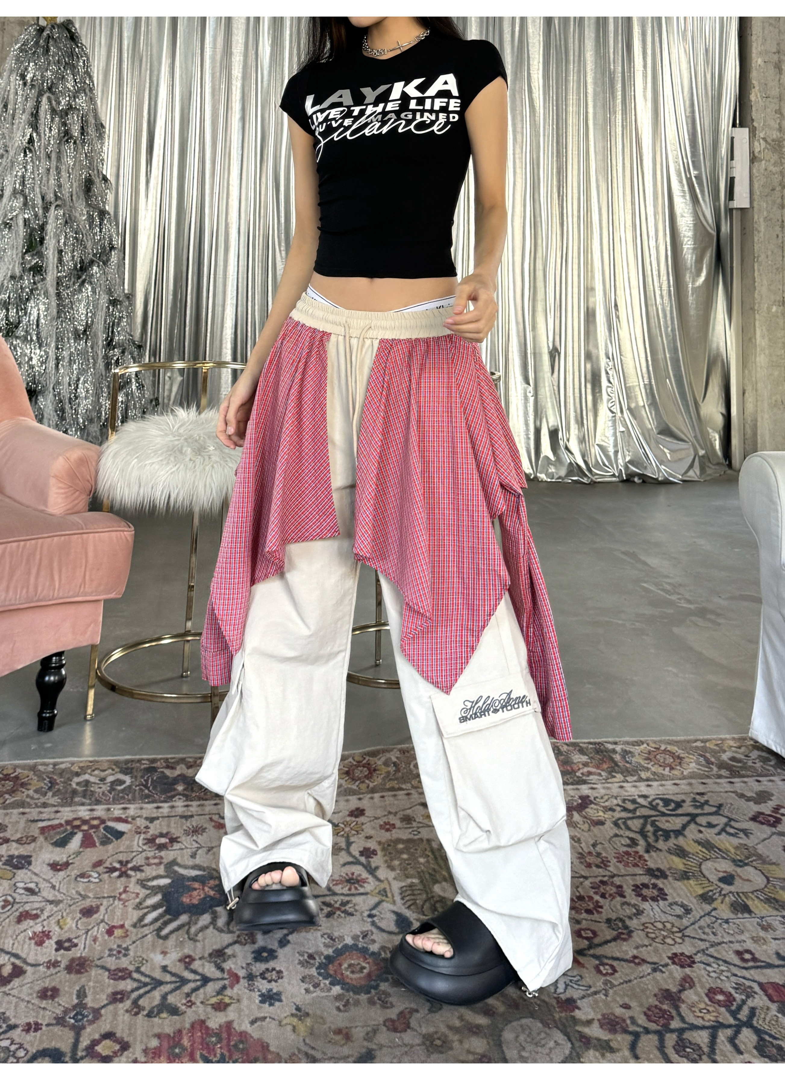 Spicy Heatstroke Vintage Plaid Spliced Wide-Leg Pants - Casual Hip-Hop Street Style Loose Fit Spicy Heatstroke Vintage Plaid Spliced Wide-Leg Pants - Casual Hip-Hop Street Style Loose Fit