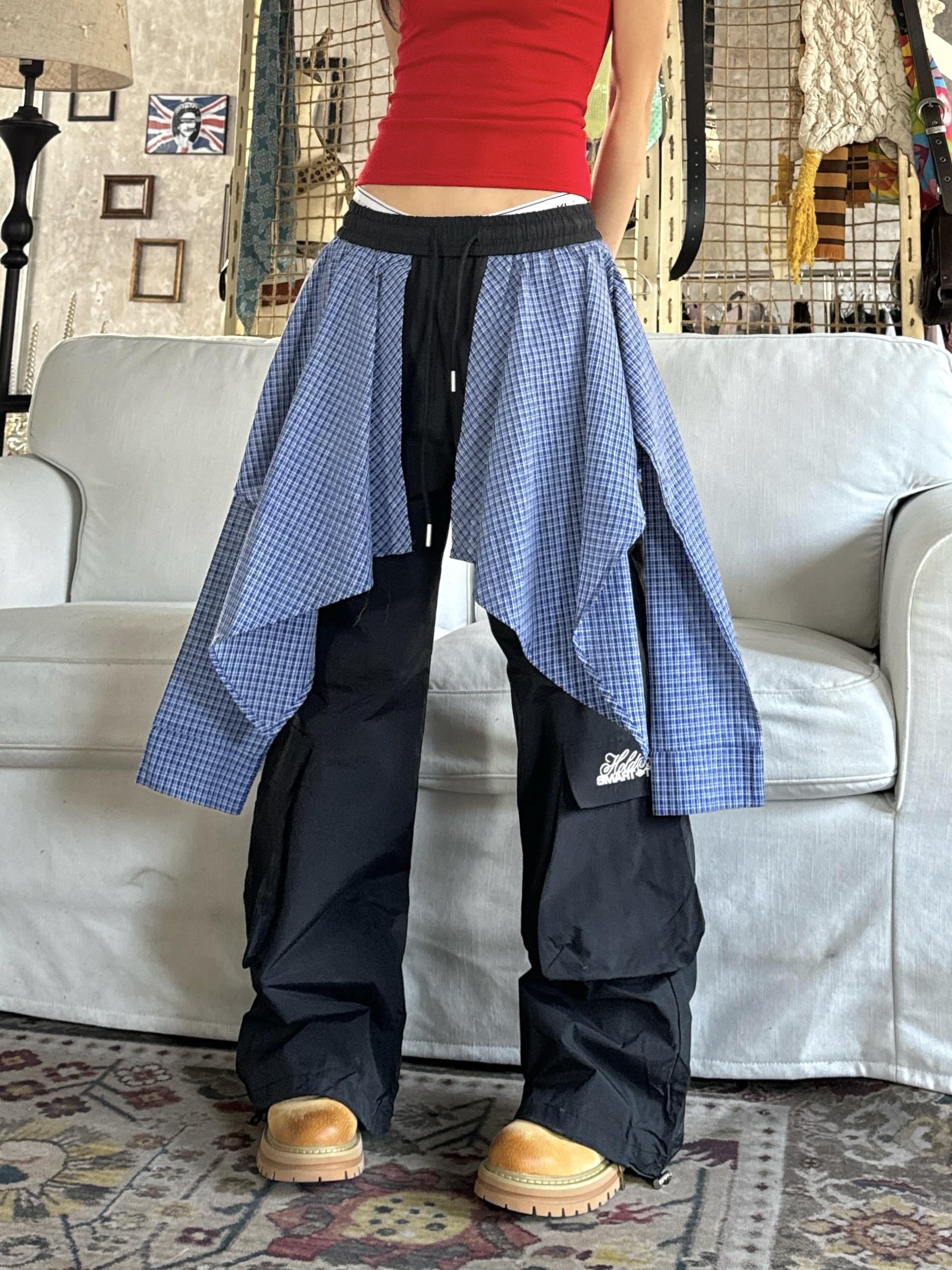 Spicy Heatstroke Vintage Plaid Spliced Wide-Leg Pants - Casual Hip-Hop Street Style Loose Fit Spicy Heatstroke Vintage Plaid Spliced Wide-Leg Pants - Casual Hip-Hop Street Style Loose Fit