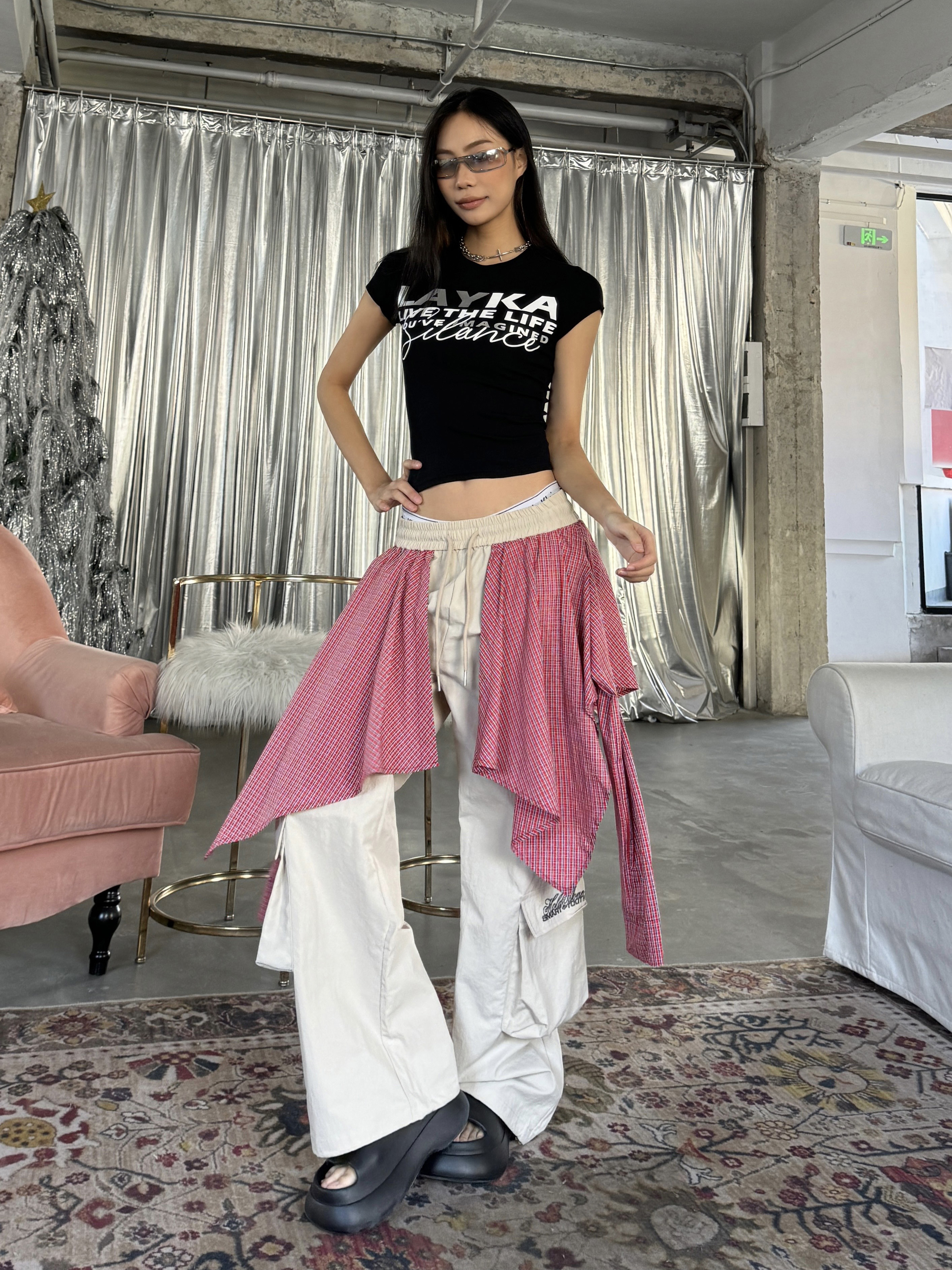 Spicy Heatstroke Vintage Plaid Spliced Wide-Leg Pants - Casual Hip-Hop Street Style Loose Fit Spicy Heatstroke Vintage Plaid Spliced Wide-Leg Pants - Casual Hip-Hop Street Style Loose Fit