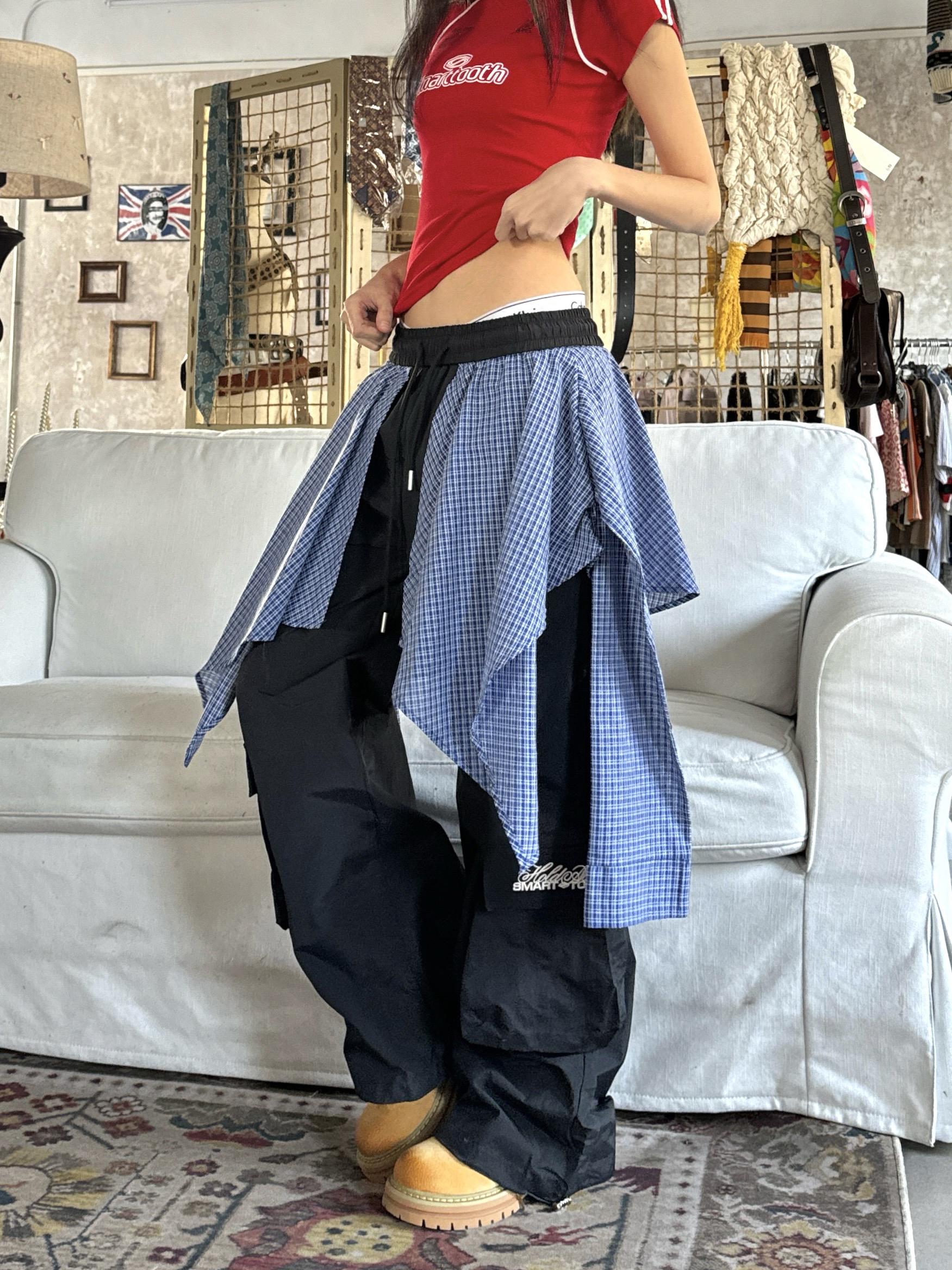 Spicy Heatstroke Vintage Plaid Spliced Wide-Leg Pants - Casual Hip-Hop Street Style Loose Fit Spicy Heatstroke Vintage Plaid Spliced Wide-Leg Pants - Casual Hip-Hop Street Style Loose Fit