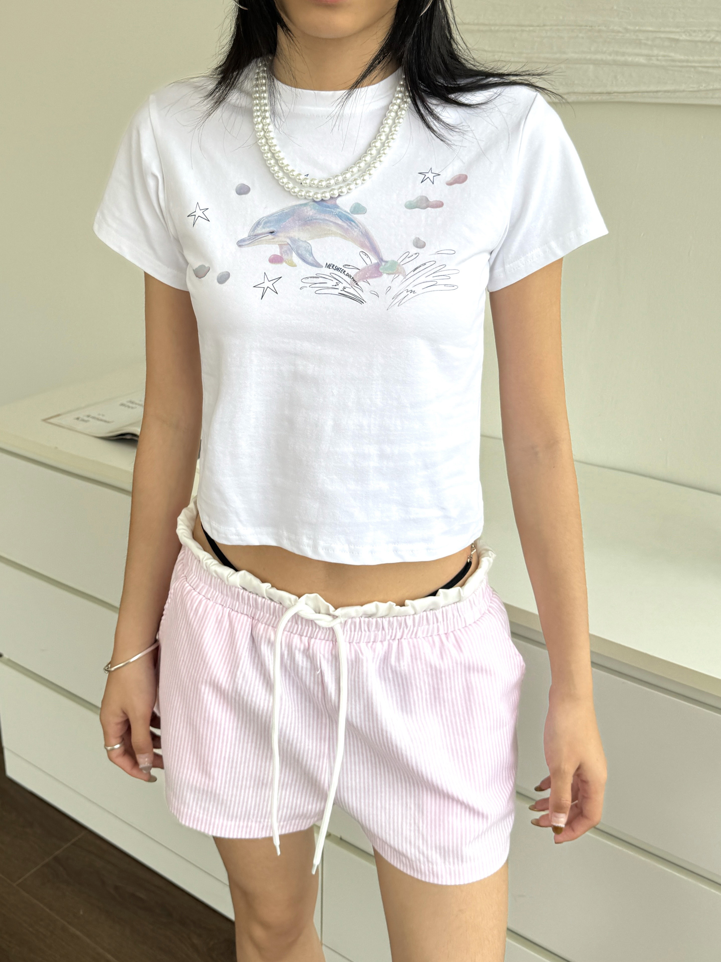 Spicy Summer Dolphin Print Short Sleeve T-Shirt - Slim Fit Cropped Top for Hot Girl Style Spicy Summer Dolphin Print Short Sleeve T-Shirt - Slim Fit Cropped Top for Hot Girl Style