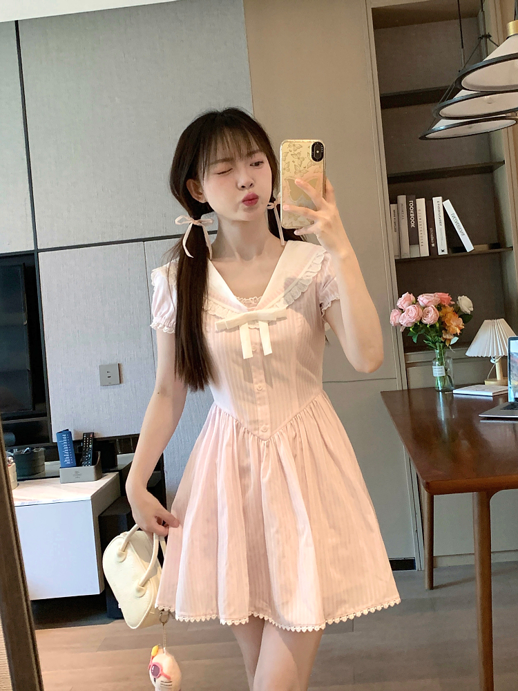 Spliced Bow Princess Dress in Pink - Sweet Momo Summer Vacation Style Ballet Dress for Girls, Perfect for 90s & Y2K Looks