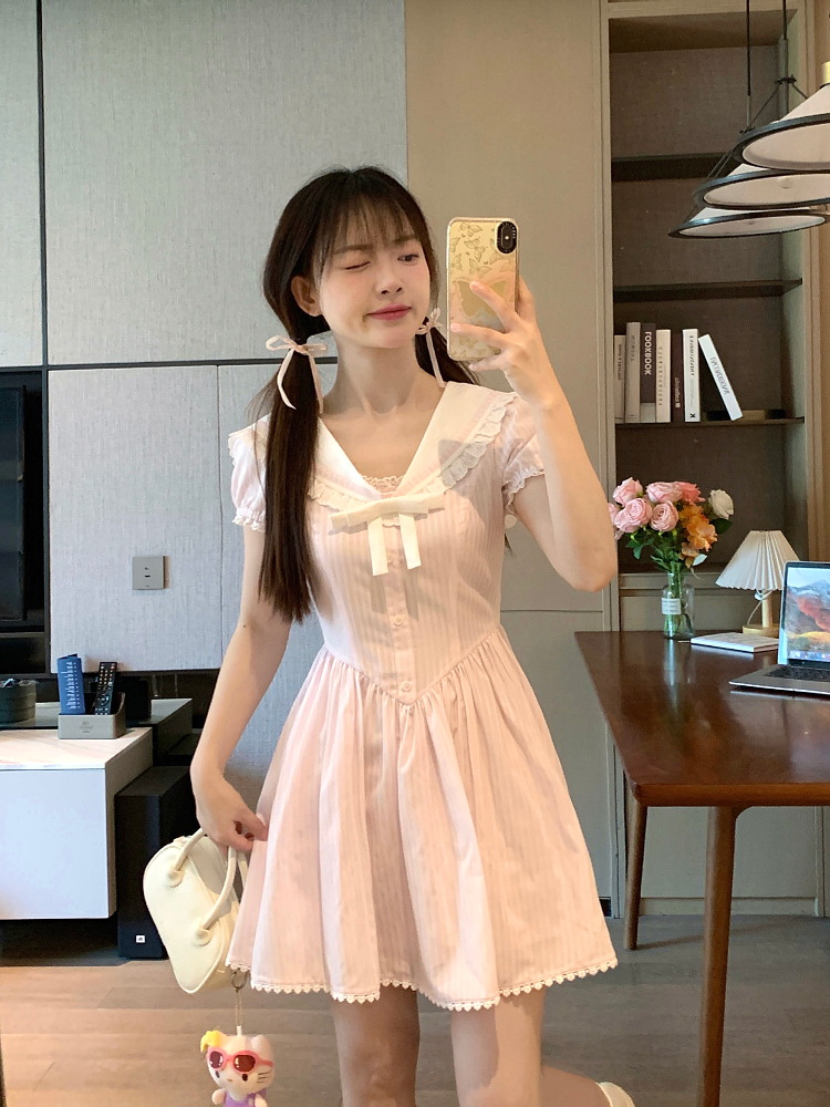 Spliced Bow Princess Dress in Pink - Sweet Momo Summer Vacation Style Ballet Dress for Girls, Perfect for 90s & Y2K Looks Spliced Bow Princess Dress in Pink - Sweet Momo Summer Vacation Style Ballet Dress for Girls, Perfect for 90s & Y2K Looks