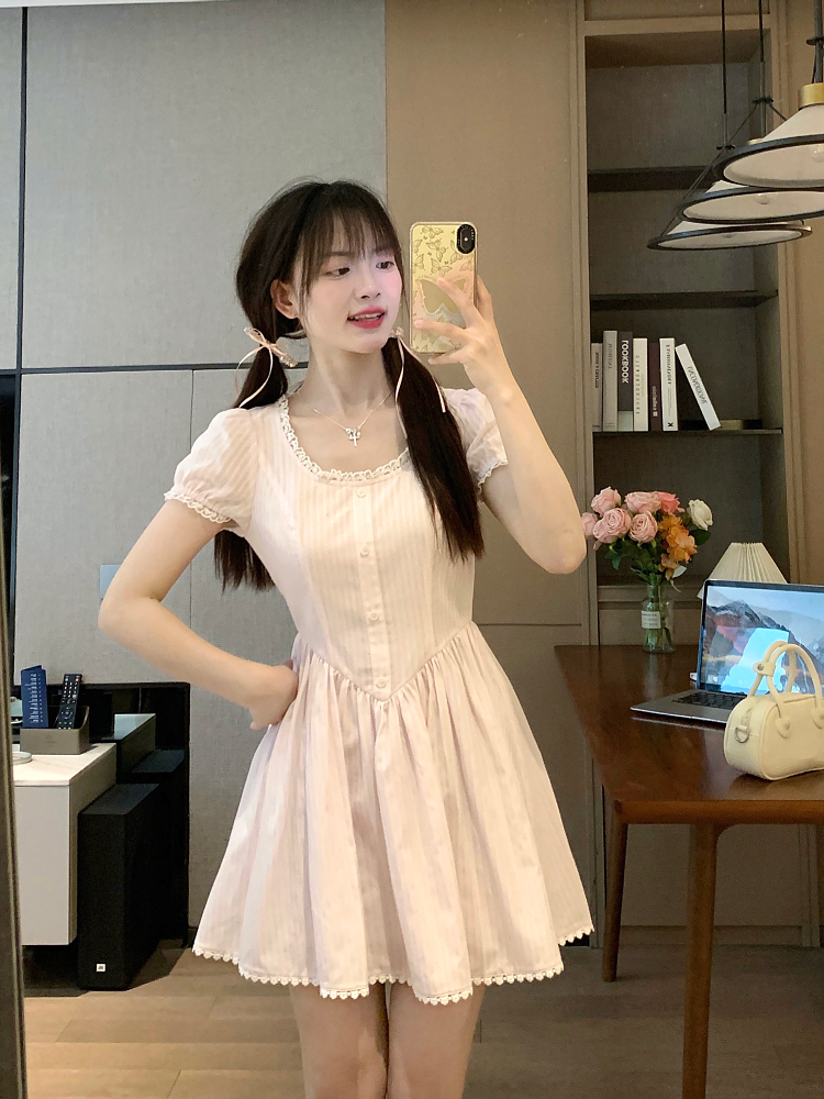 Spliced Bow Princess Dress in Pink - Sweet Momo Summer Vacation Style Ballet Dress for Girls, Perfect for 90s & Y2K Looks Spliced Bow Princess Dress in Pink - Sweet Momo Summer Vacation Style Ballet Dress for Girls, Perfect for 90s & Y2K Looks