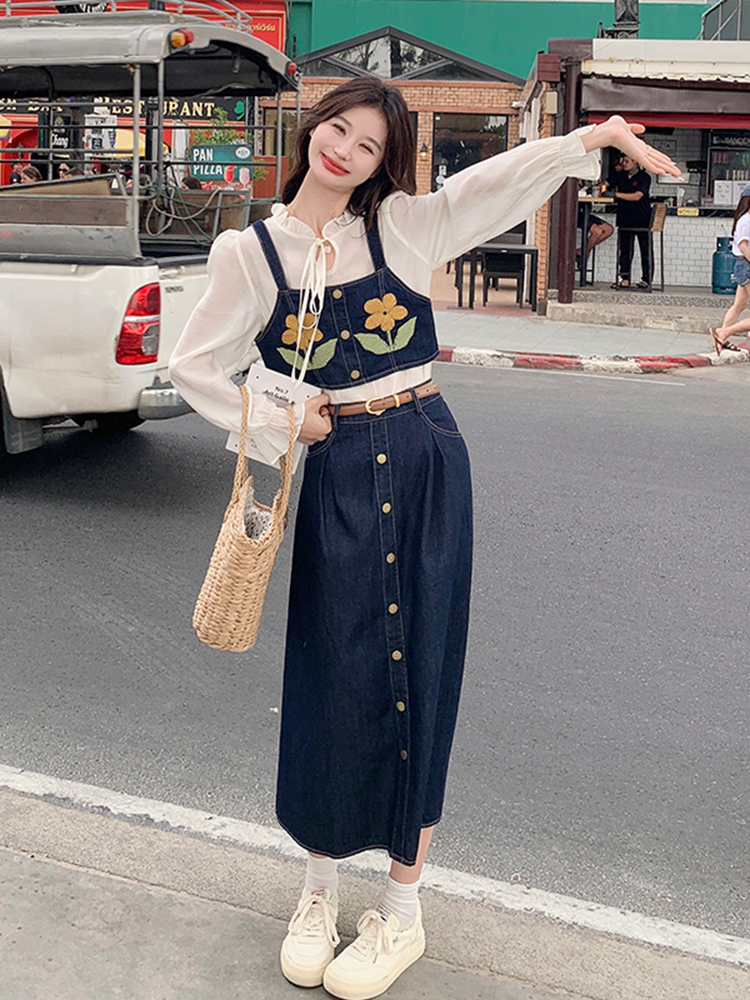 Spring 2025 Women's Three-Piece Outfit Set - Trendy National Style Embroidered Denim Vest Dress - Street Style Chic Spring 2025 Women's Three-Piece Outfit Set - Trendy National Style Embroidered Denim Vest Dress - Street Style Chic