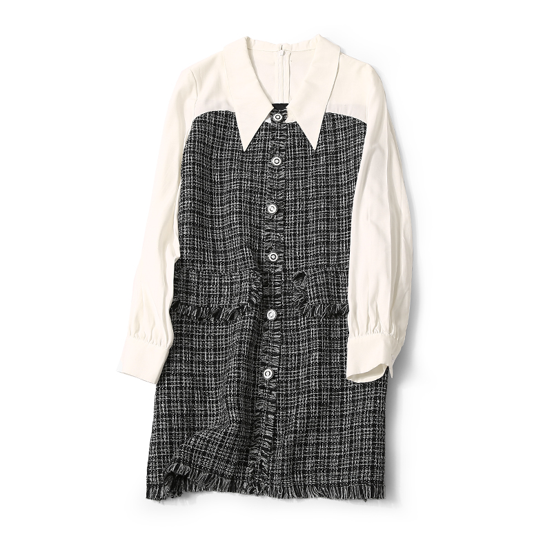 Spring Lapel Spliced Shiny Check Fringe Casual Dress for Women - Trendy Y2K Style, Perfect for Everyday Wear Spring Lapel Spliced Shiny Check Fringe Casual Dress for Women - Trendy Y2K Style, Perfect for Everyday Wear