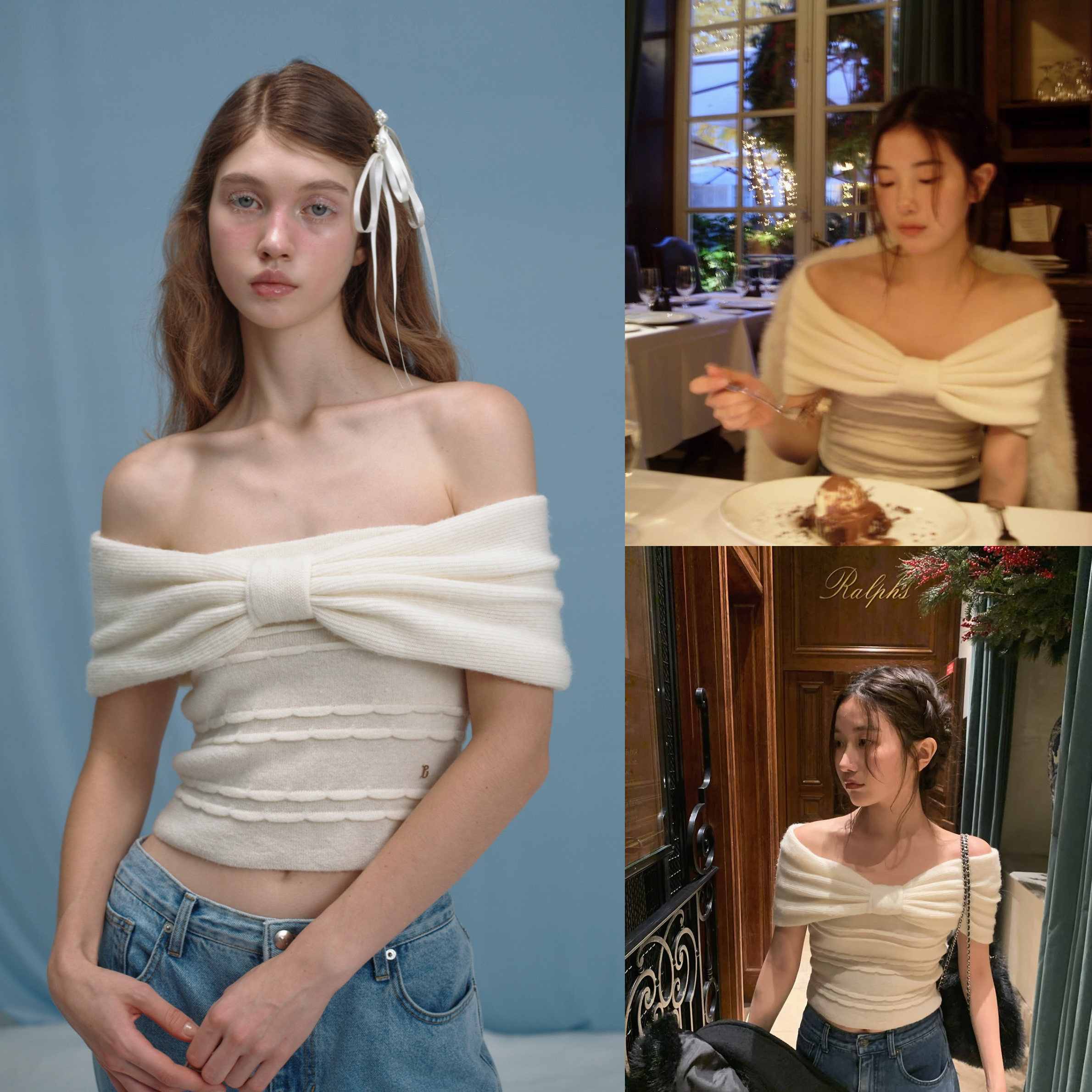 Spring Summer One-Shoulder Knitted Vest in Barnet Style with Bow - Current Korean Niche Fashion