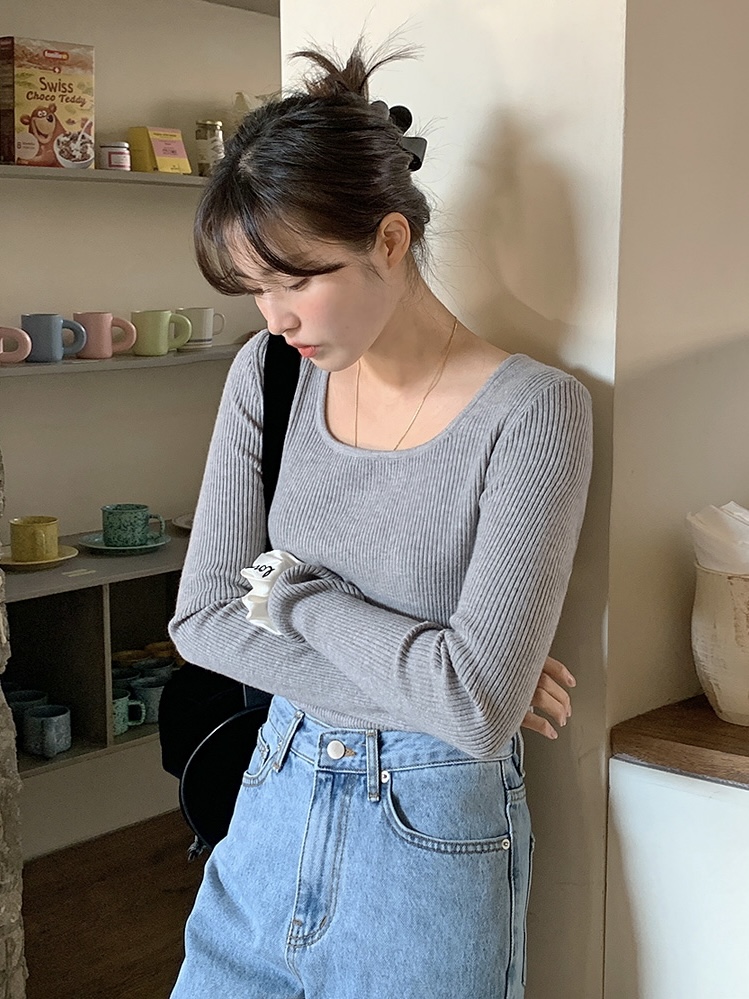 Square-Neck Ribbed Knit T-Shirt in Korean Style - Trendy 90s Inspired Inner Layer Top for Effortless Everyday Fashion Square-Neck Ribbed Knit T-Shirt in Korean Style - Trendy 90s Inspired Inner Layer Top for Effortless Everyday Fashion