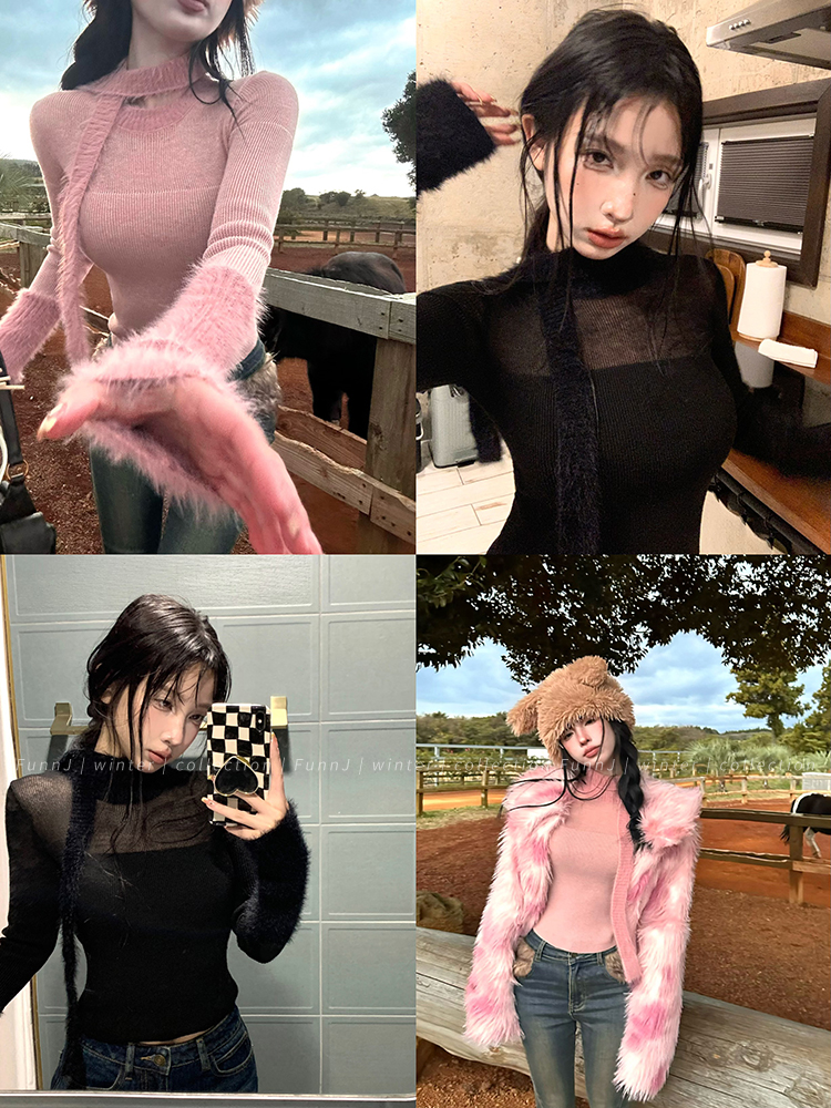 Square Sweetheart Hunting Design Slim Fit Base Layer Top for Women with Scarf - 90s Inspired Trendy Style Square Sweetheart Hunting Design Slim Fit Base Layer Top for Women with Scarf - 90s Inspired Trendy Style