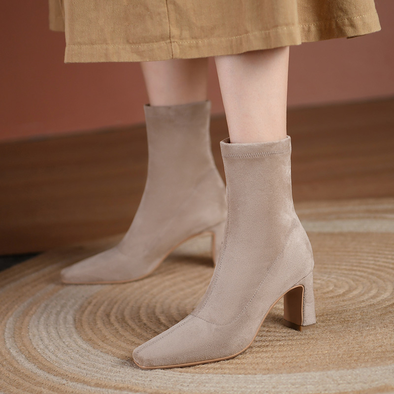 Square Toe Chunky Heel Elastic Slim Ankle Boots for Women - Stylish Spring Autumn High-Heeled Sock Boots Square Toe Chunky Heel Elastic Slim Ankle Boots for Women - Stylish Spring Autumn High-Heeled Sock Boots