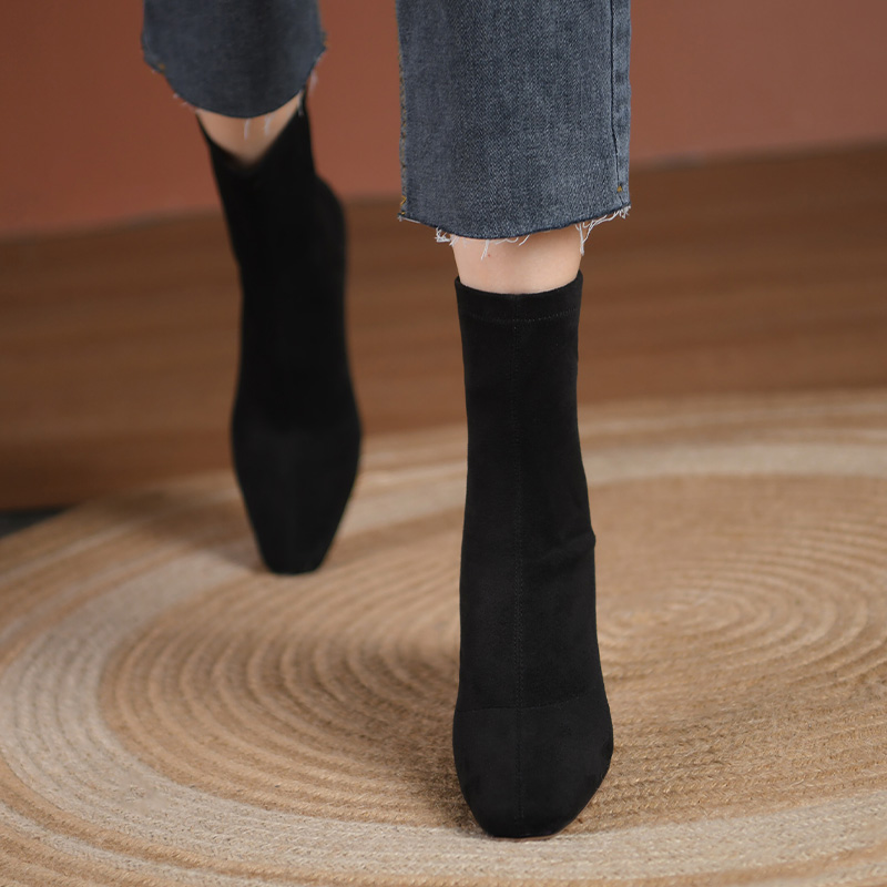 Square Toe Chunky Heel Elastic Slim Ankle Boots for Women - Stylish Spring Autumn High-Heeled Sock Boots Square Toe Chunky Heel Elastic Slim Ankle Boots for Women - Stylish Spring Autumn High-Heeled Sock Boots