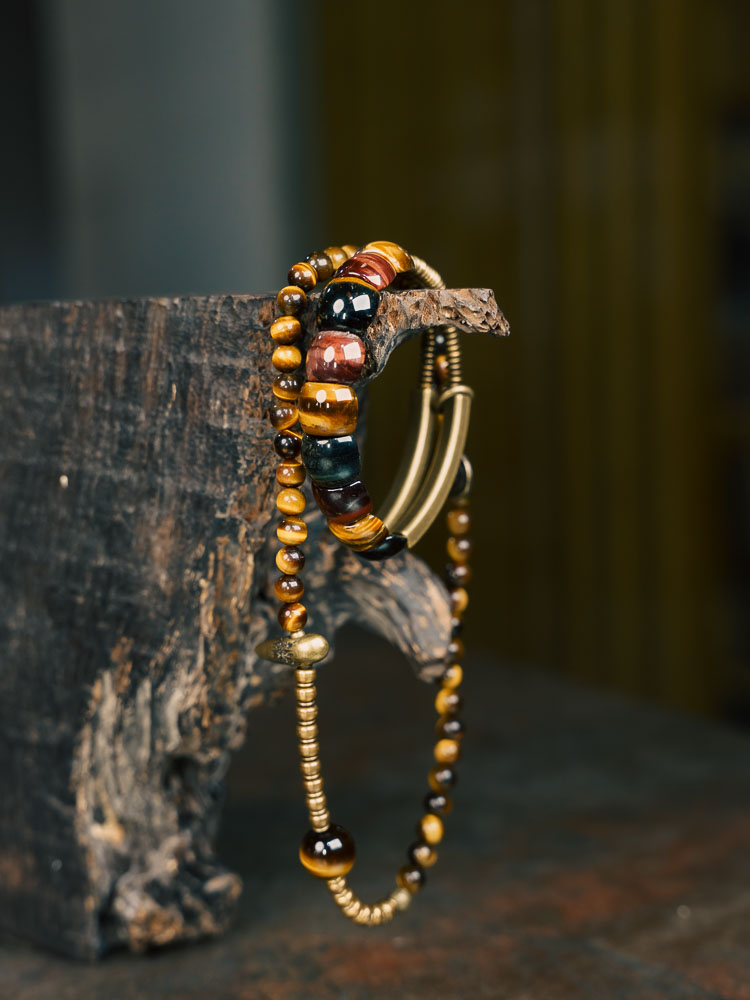 Stacked Tiger's Eye Bracelet for Men & Retro Cat's Eye Multi-Color Bead Bracelet for Women - Unique Boho Style Jewelry Stacked Tiger's Eye Bracelet for Men & Retro Cat's Eye Multi-Color Bead Bracelet for Women - Unique Boho Style Jewelry