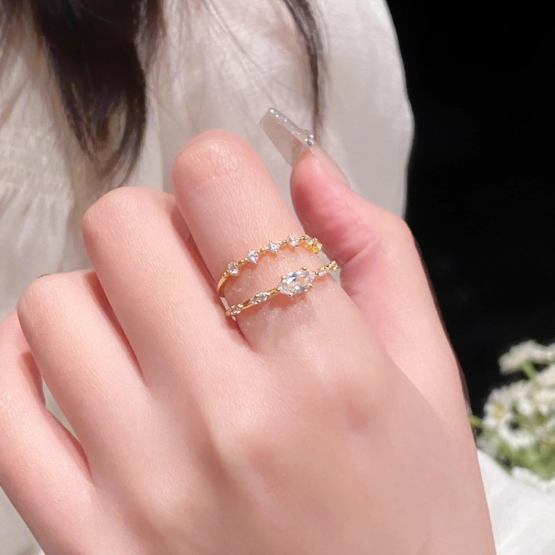 Stacked Zircon Ring for Women - Versatile Open Finger Design, Skin Tone Enhancing, Trendy 2025 Fashion Statement