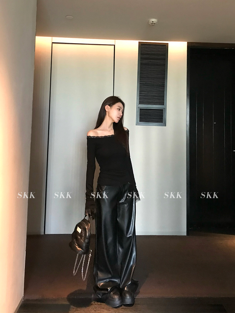 Straight Slim Black PU Leather Pants - Loose Fit Wide Leg Casual Trousers for Spring - 90s Inspired Street Style Straight Slim Black PU Leather Pants - Loose Fit Wide Leg Casual Trousers for Spring - 90s Inspired Street Style