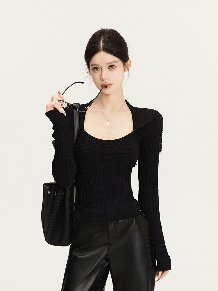 Strapless Shawl Collar Fitted Knitted Top - High-Level Base Layer for Niche Style, Perfect for 90s and Y2K Fashion