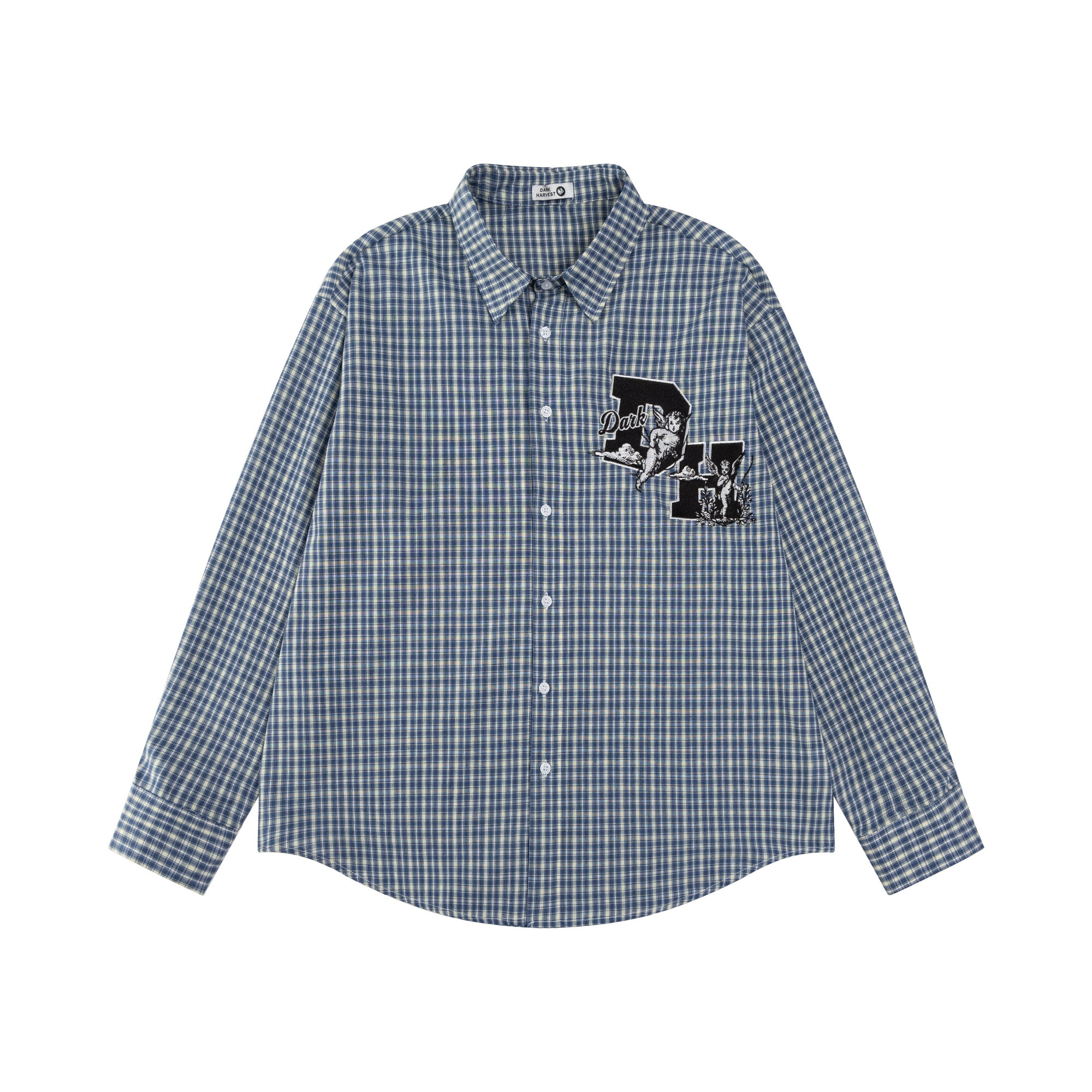 Striped Checkered Long Sleeve Shirt with Letter Embroidery - Unisex Loose Fit Spring Summer Jacket Striped Checkered Long Sleeve Shirt with Letter Embroidery - Unisex Loose Fit Spring Summer Jacket