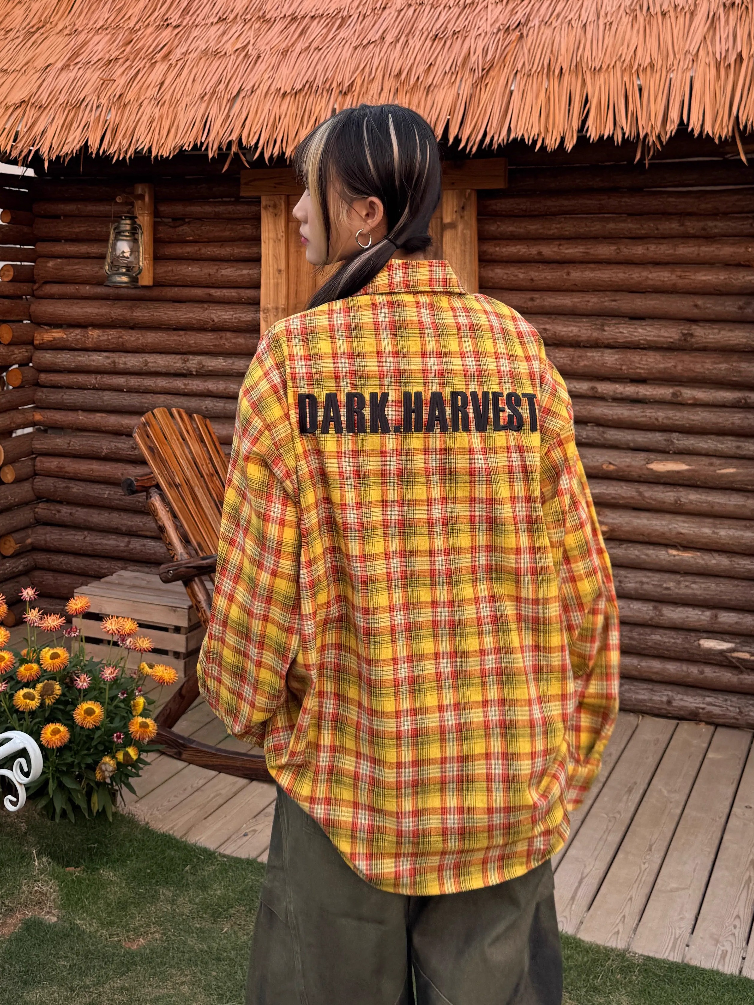 Striped Checkered Long Sleeve Shirt with Letter Embroidery - Unisex Loose Fit Spring Summer Jacket Striped Checkered Long Sleeve Shirt with Letter Embroidery - Unisex Loose Fit Spring Summer Jacket