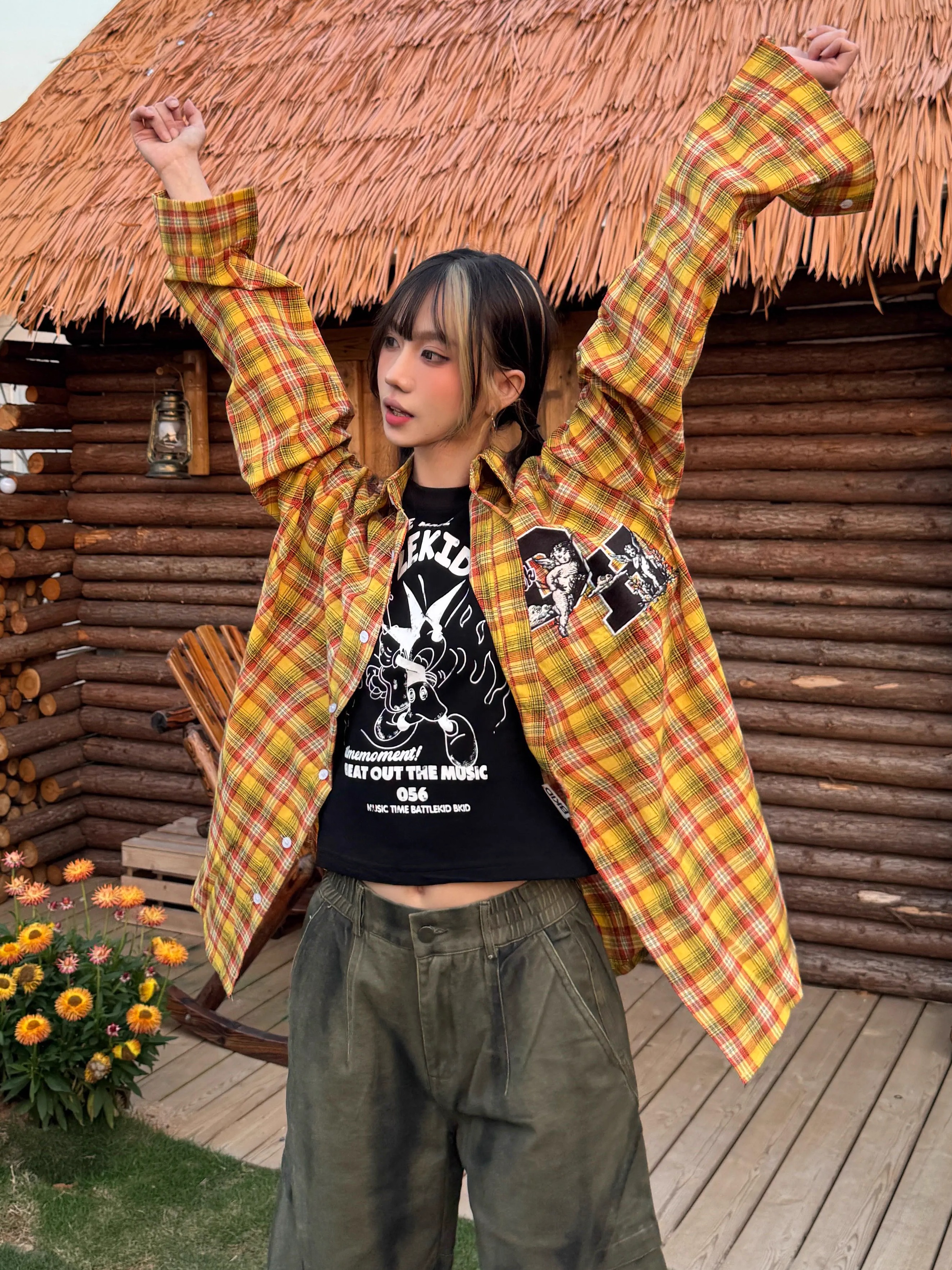 Striped Checkered Long Sleeve Shirt with Letter Embroidery - Unisex Loose Fit Spring Summer Jacket Striped Checkered Long Sleeve Shirt with Letter Embroidery - Unisex Loose Fit Spring Summer Jacket