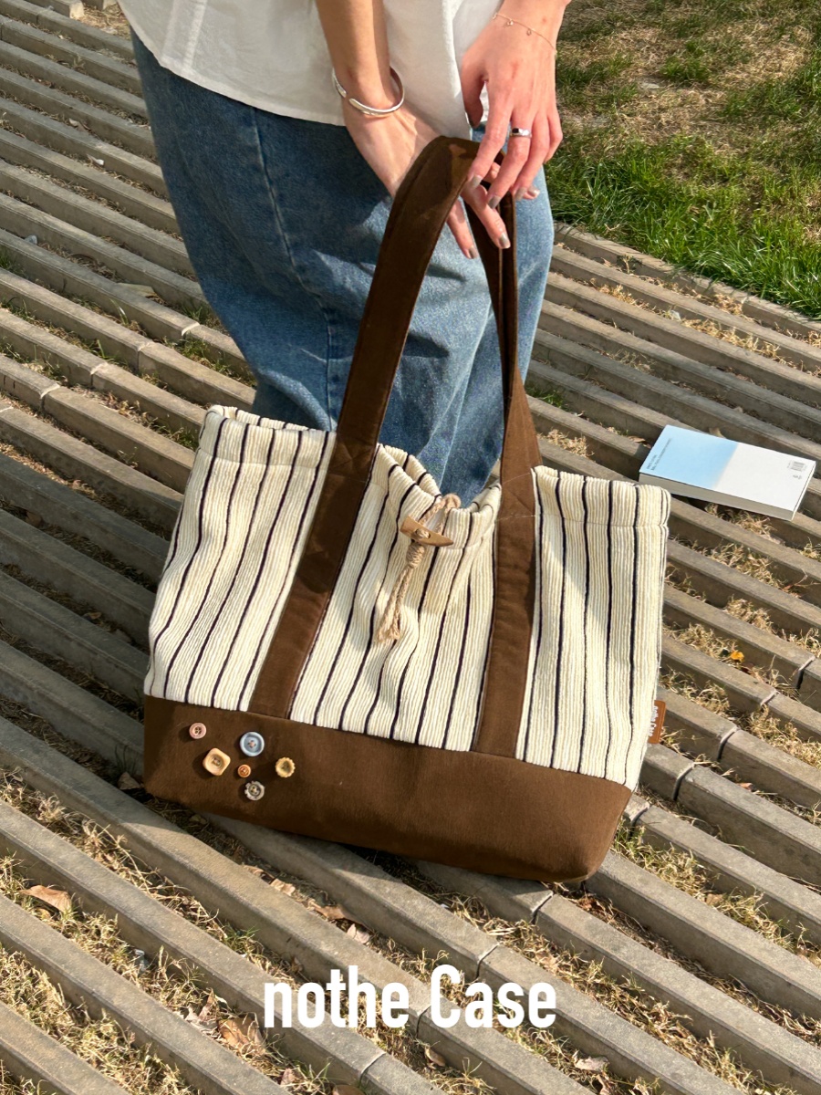 Striped Knitted Large Capacity Tote Bag for Commuting - Southern France Wheat Wave Design - Stylish Shoulder Bag Striped Knitted Large Capacity Tote Bag for Commuting - Southern France Wheat Wave Design - Stylish Shoulder Bag